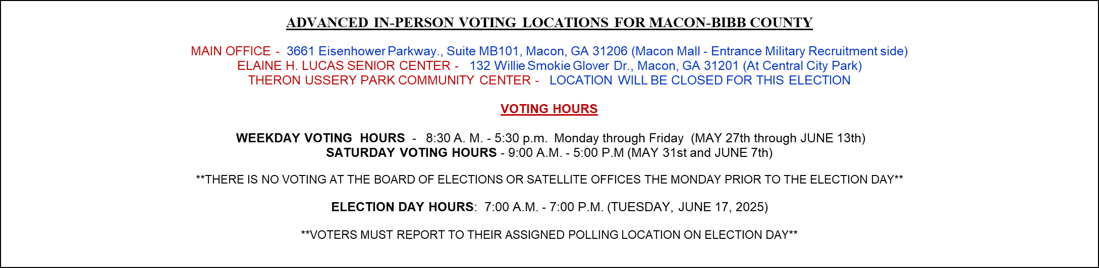 Advance Voting Daily Report Table